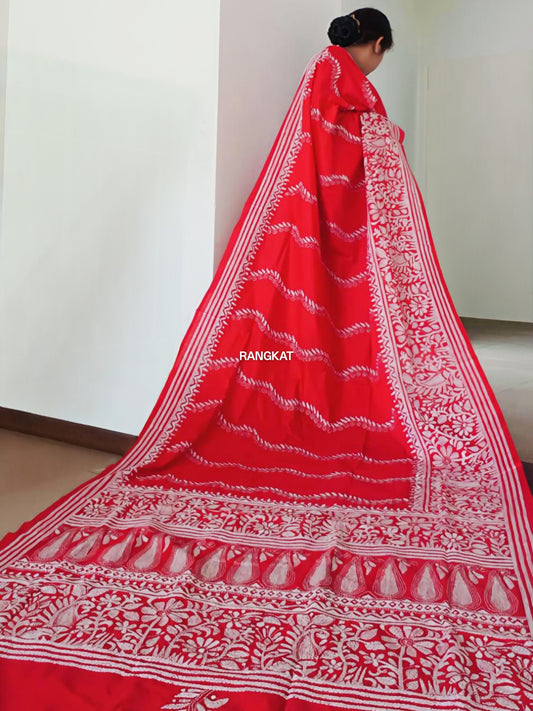 Rouge - Kantha Stitch on Blended Bangalore Silk Saree