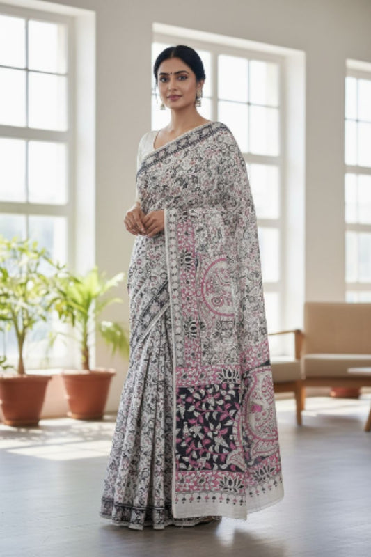 हस्तनिर्मित कलमकारी मूल कॉटन साड़ियाँ