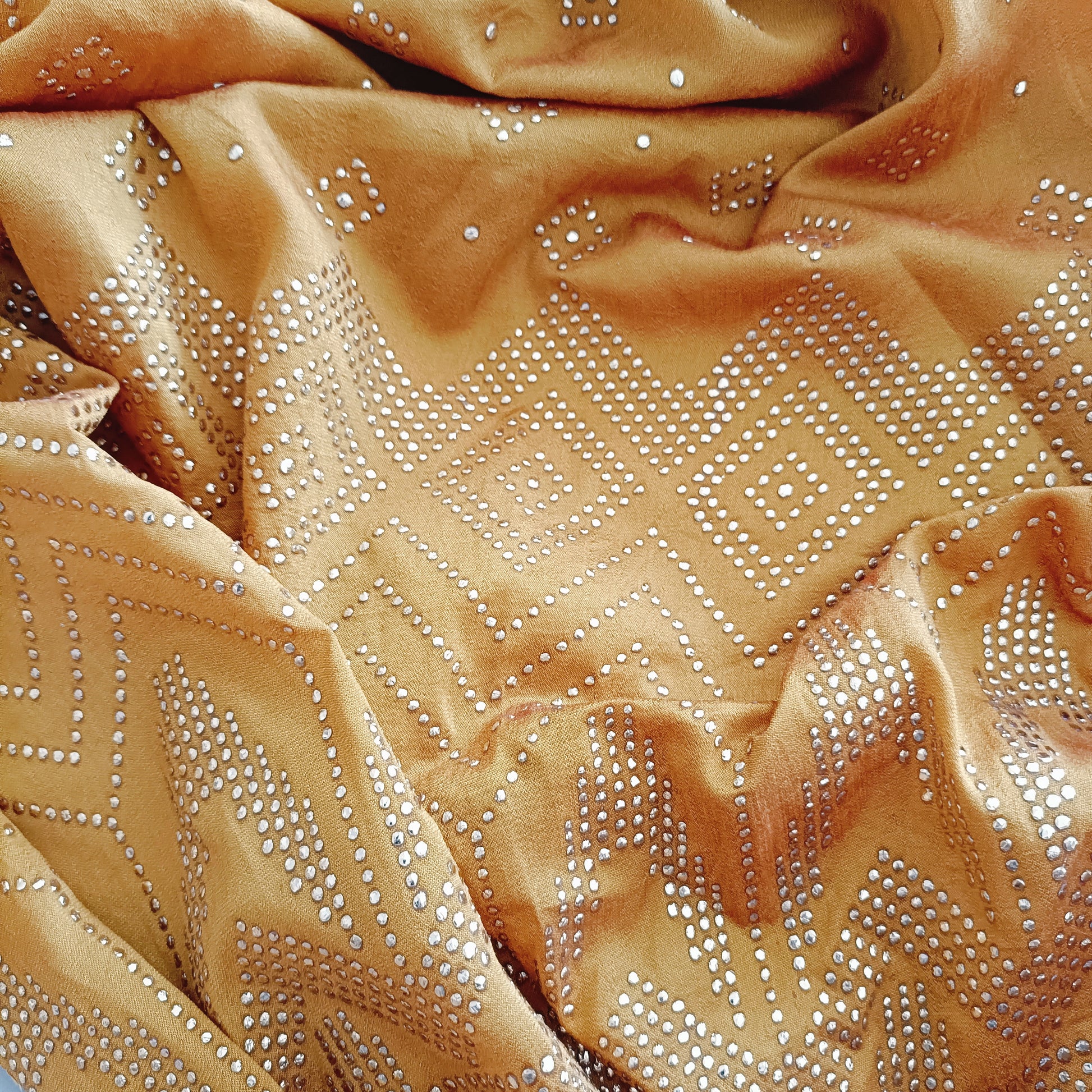 झिलमिलाहट  - Premium Gold Metallic Dots Silk Fabric - Fabric | Tags: Silk