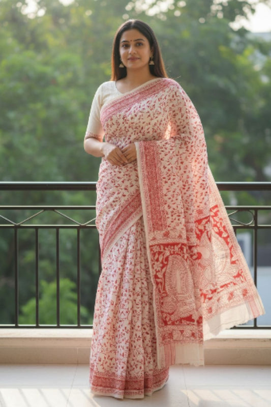 हस्तनिर्मित कलमकारी मूल कॉटन साड़ियाँ