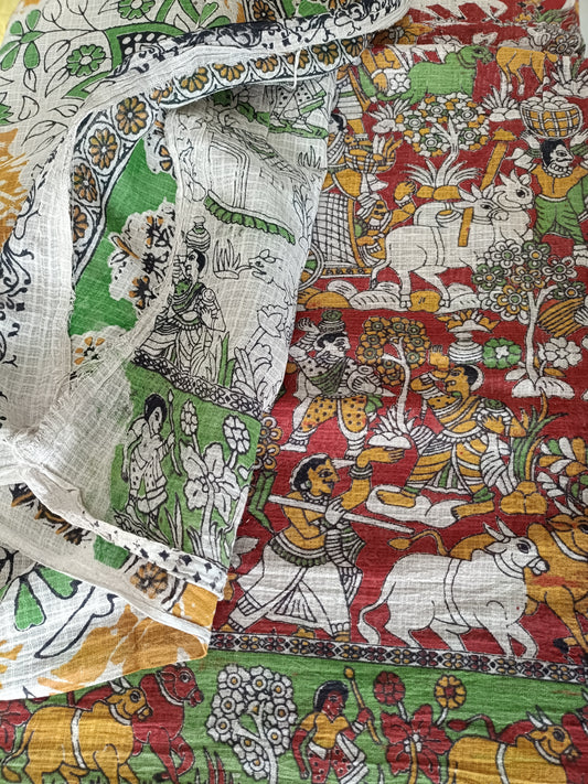 तुलसी - Pure Kota Handloom Cotton Handcrafted Kalamkari Saree