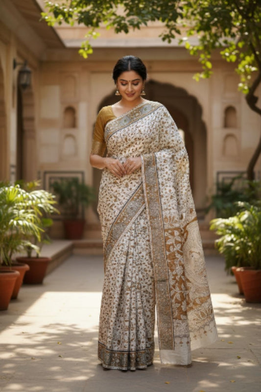 हस्तनिर्मित कलमकारी मूल कॉटन साड़ियाँ