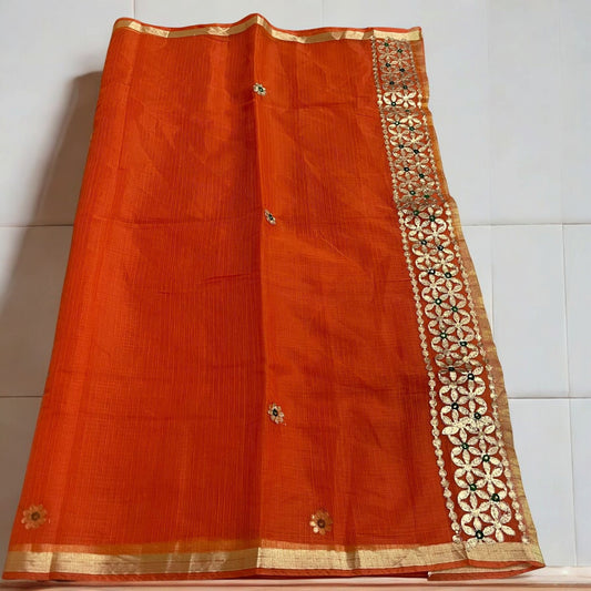 केसरवर्णा - Kota Doria Sarees with Gota work - Saree | Tags: Kota Doria Embroidery, Orange