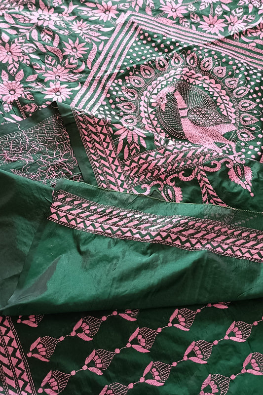 Handcrafted Kantha Stitch Silk Saree