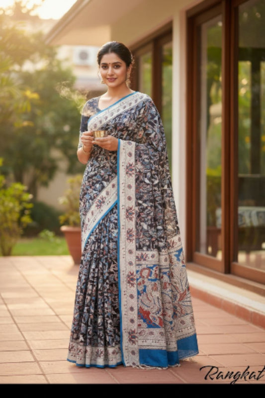 हस्तनिर्मित कलमकारी मूल कॉटन साड़ियाँ